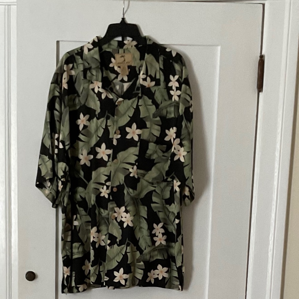 JAMAICA JAXX Tropical Print 1 Pocket Camp Shirt 100%Silk Sz. XL Pre-Owned - Picture 1 of 5